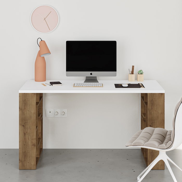 Hanah Home Maze Escritorio de Estudio Blanco y Roble Oscuro